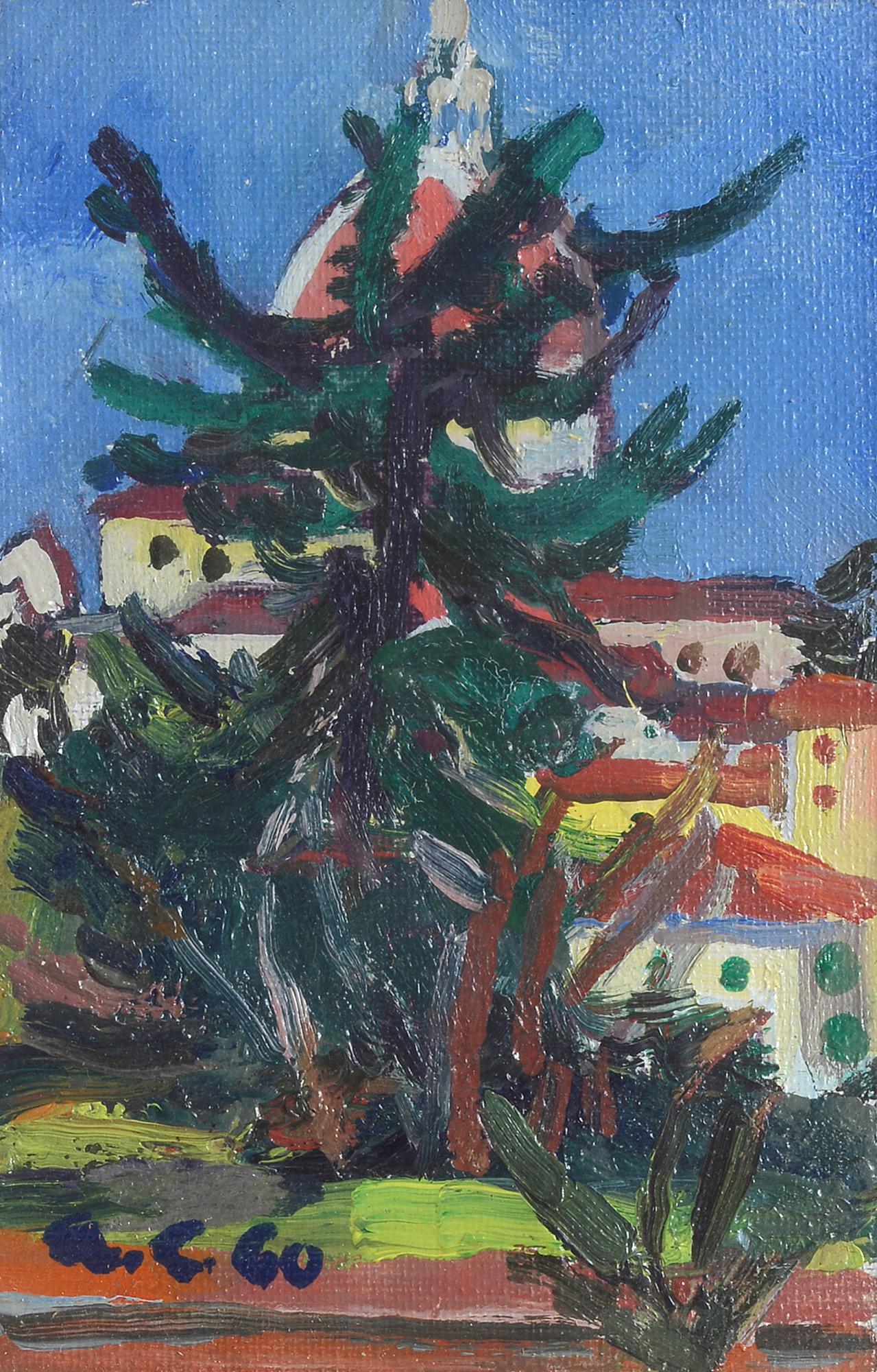 Alfiero Cappellini (Pistoia, 1905 - 1969) - Veduta di Firenze, 1960: Olio su tela (ovale), cm. 15x10. Sigla e data in basso a sinistra. Sul verso: firma e data. Bibliografia: 2006, i 10x15 di Gianfranco Pancani, Una collezione particolare di arte italiana del Novecento