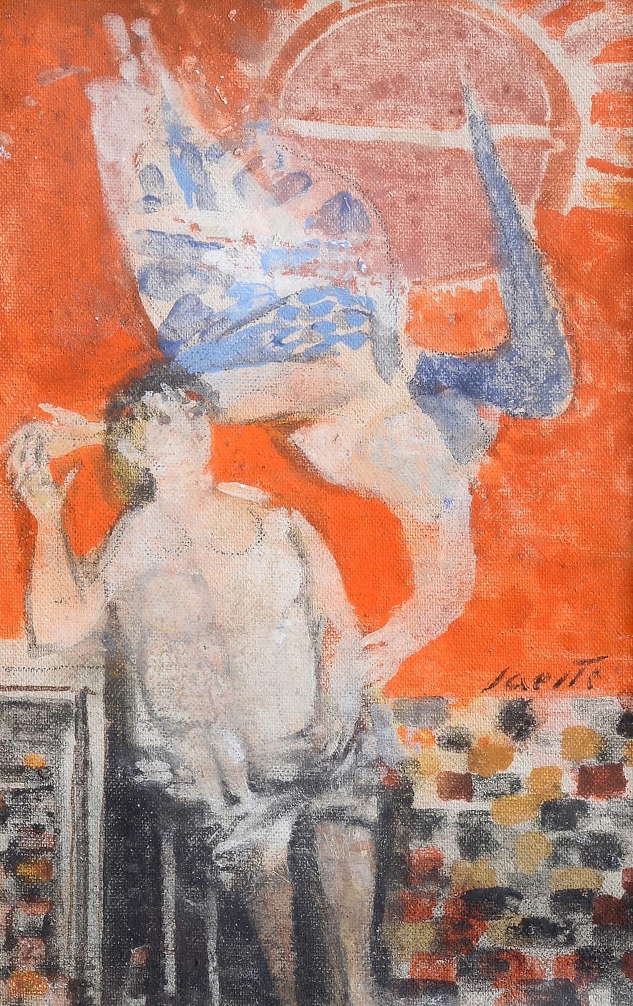 Bruno Saetti (Bologna, 1902 - 1984) - La madre (bozzetto per affresco Omaggio a Michelangelo), 1977: Olio su cartone telato, cm. 15x10. Firma in basso a destra. Sul verso: data. Bibliografia: 2006, i 10x15 di Gianfranco Pancani, Una collezione particolare di arte italiana del Novecento, C. Caneva, Ed