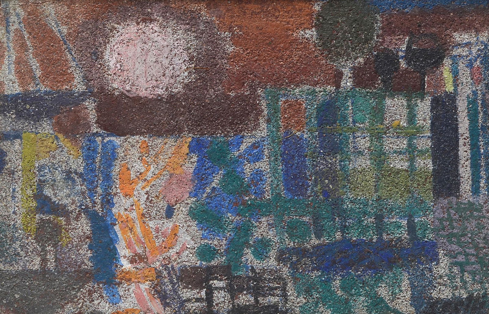 Bruno Saetti (Bologna, 1902 - 1984) - Paesaggio: Affresco su tela, cm. 10x15. Firma in basso a destra. Sul verso: firma. Bibliografia: 1969, i "dieci per quindici" di Gianfranco Pancani, C. Marsan, Edizione limitata e numerata in 350 esemplari numer