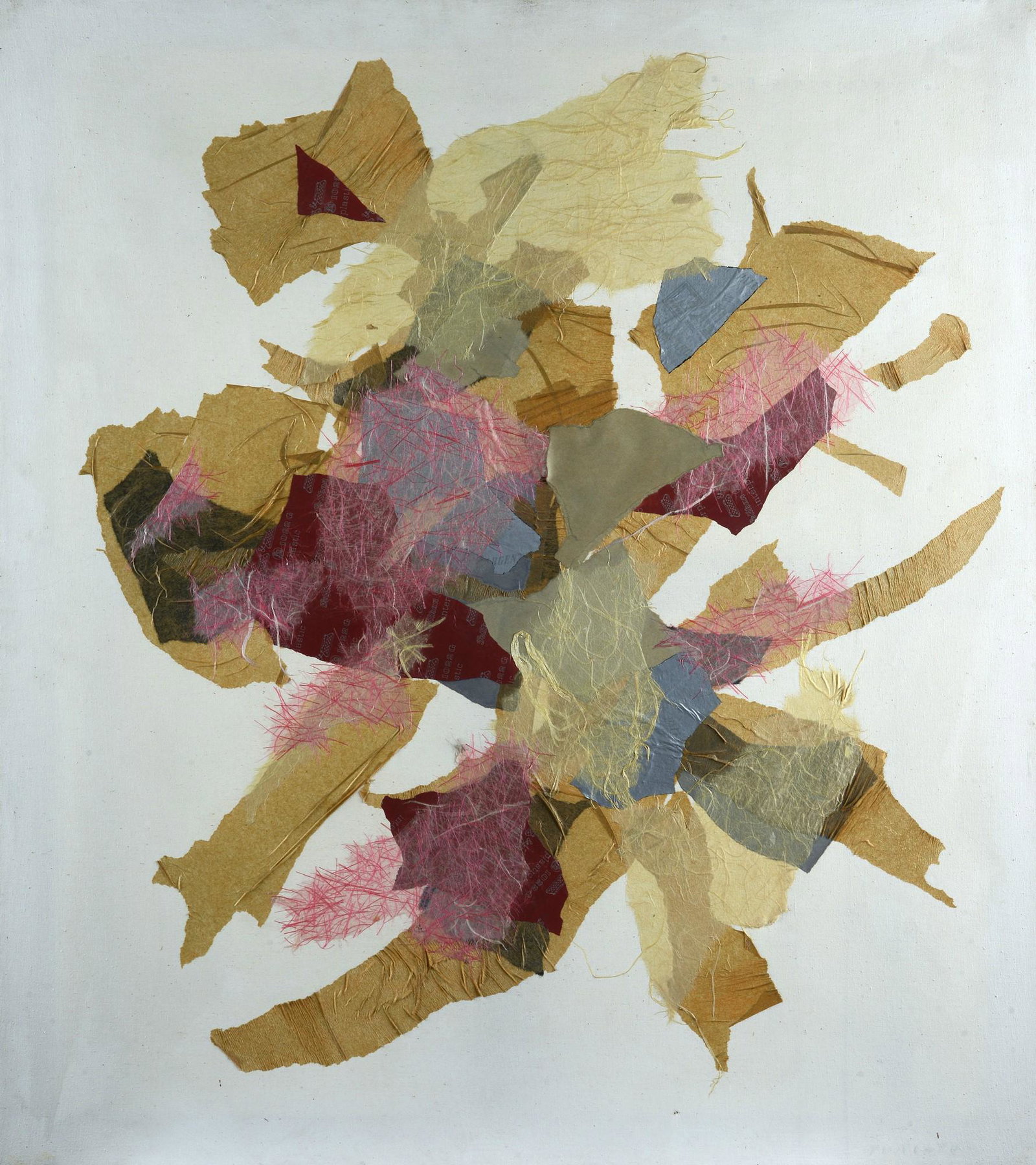 Giulio Turcato (Mantova , 1912 - Roma , 1995) - Senza titolo: Olio e collage su tela, cm. 90x80. Firma in basso a destra. Sul verso: n. arch. D.13862138515-RPOST.