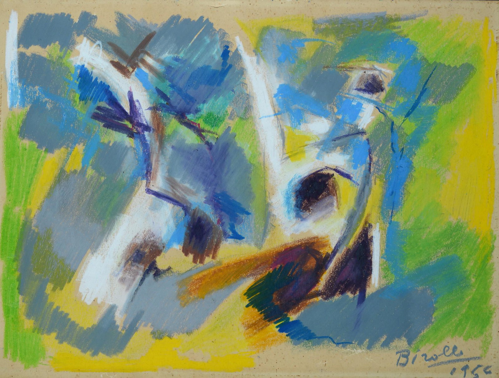 Renato Birolli (Verona, 1905 - Milano, 1959) - Collina di olivi, 1956: Pastelli a cera su carta, cm. 30x40. Firma e data in basso a destra. Certificato su foto Catalogo Renato Birolli con n. 1956.39.1.