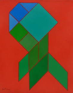 Achille Perilli (Roma, 1927 - 2021) - Spezzata brusca: Tecnica mista su tela, cm. 50x40. Firma e data in basso a sinistra. Sul verso: firma, data e titolo. Autentica dell'autore su foto.
