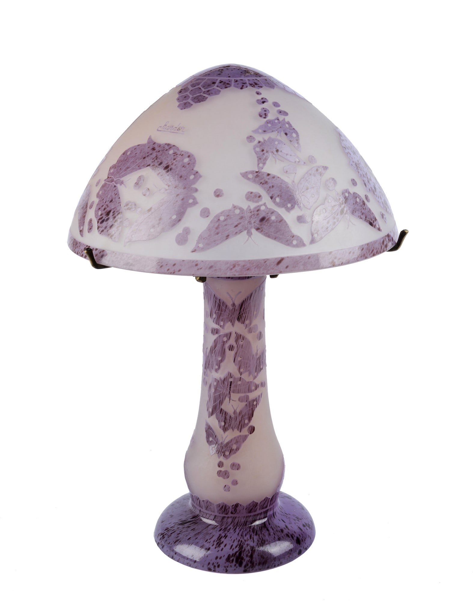 Lampada: in vetro realizza con motivi a farfalle nei toni del lilla, Charder, cm. 48 (altezza)