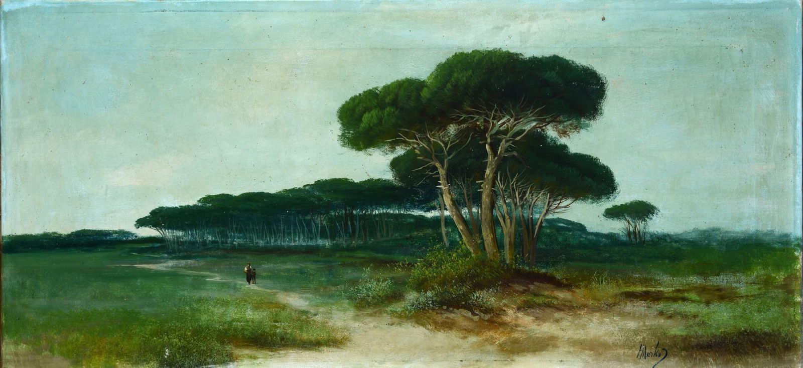 Henry Marko' (Firenze, 1855 - Lavagna, Genova, 1921) - Paesaggio: Olio su tela, cm. 41x90. Firma in basso a destra.