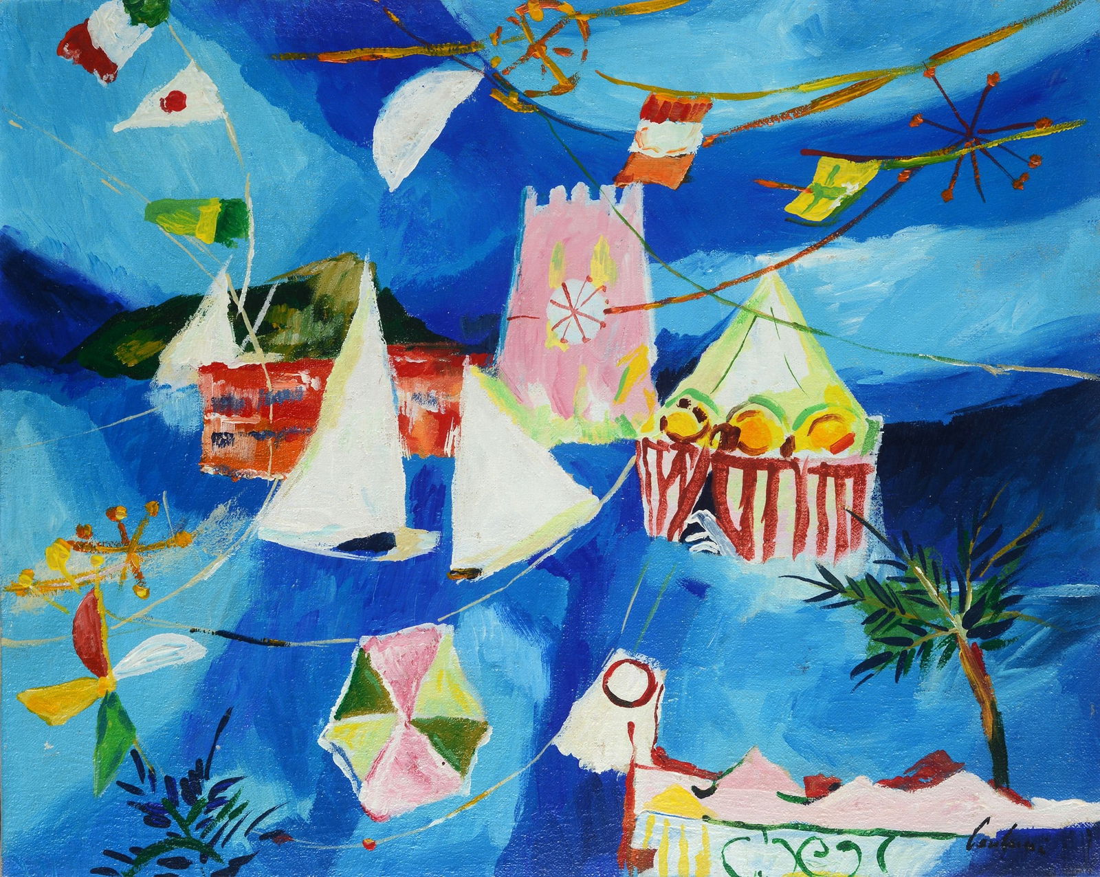 Enrico Paulucci (Genova, 1901 - Torino, 1999) - Circo, 1979: Olio su tela, cm. 40x50. Firma in basso a destra. Sul verso: firma e data.