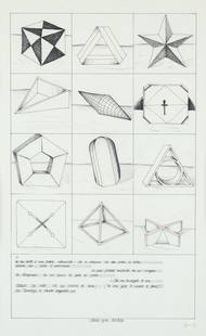 Lucio Del Pezzo (Napoli, 1933 - 2020) - Senza titolo, 1976: Inchiostri e matita su carta, cm. 45,5x28,5. Firma e data in basso al centro.