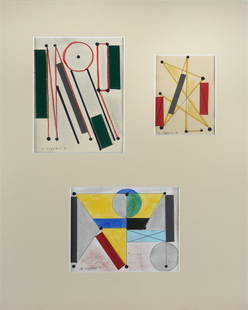 Mauro Reggiani (Nonantola, 1897 - Milano, 1980) - Prove per italsider, 1971: Tecnica mi sta su carta, cm. 13x10; cm. 19x15; cm. 14X18. Tre opere in un'unica cornice, firmate e datate in basso a sinistra. Sul verso: firma, data e titolo.