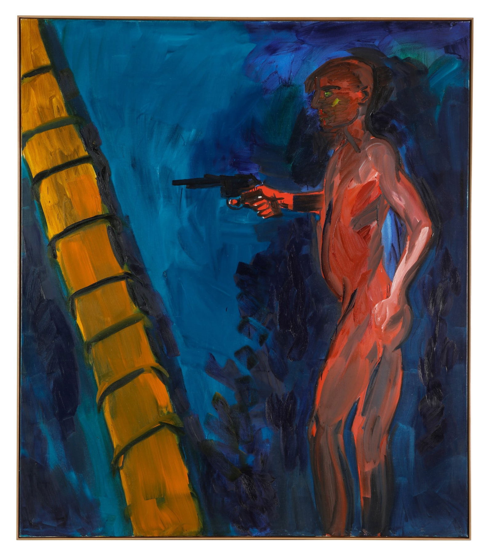 Rainer Fetting ( Wilhelmshaven, 1949) - Tabou II: Olio su tela, cm. 230x200. Sul verso: firma, data e titolo; etichetta Esposizione "Berlin 1989. La pittura in Germania prima e dopo il muro". Esposizioni: Galleria Raab, Berlino; 2011, Fetting, selezi