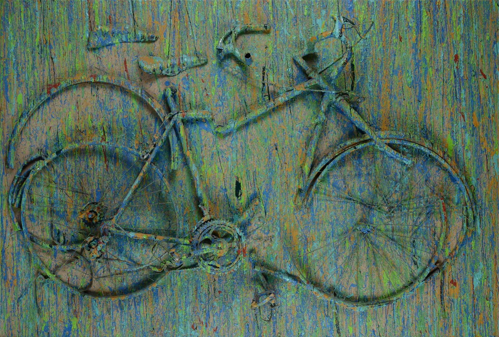 Fernandez Arman (Nizza, 1928 - New York, 2005) - Senza titolo, 1991: Frammenti di bicicletta con acrilico su tela riportata legno, cm. 130x195x32. Firmato sul bordo sinistro. L'opera ? registrata presso l'Archivio dell'autore con n. 8028.91.056. Certificato di autentic