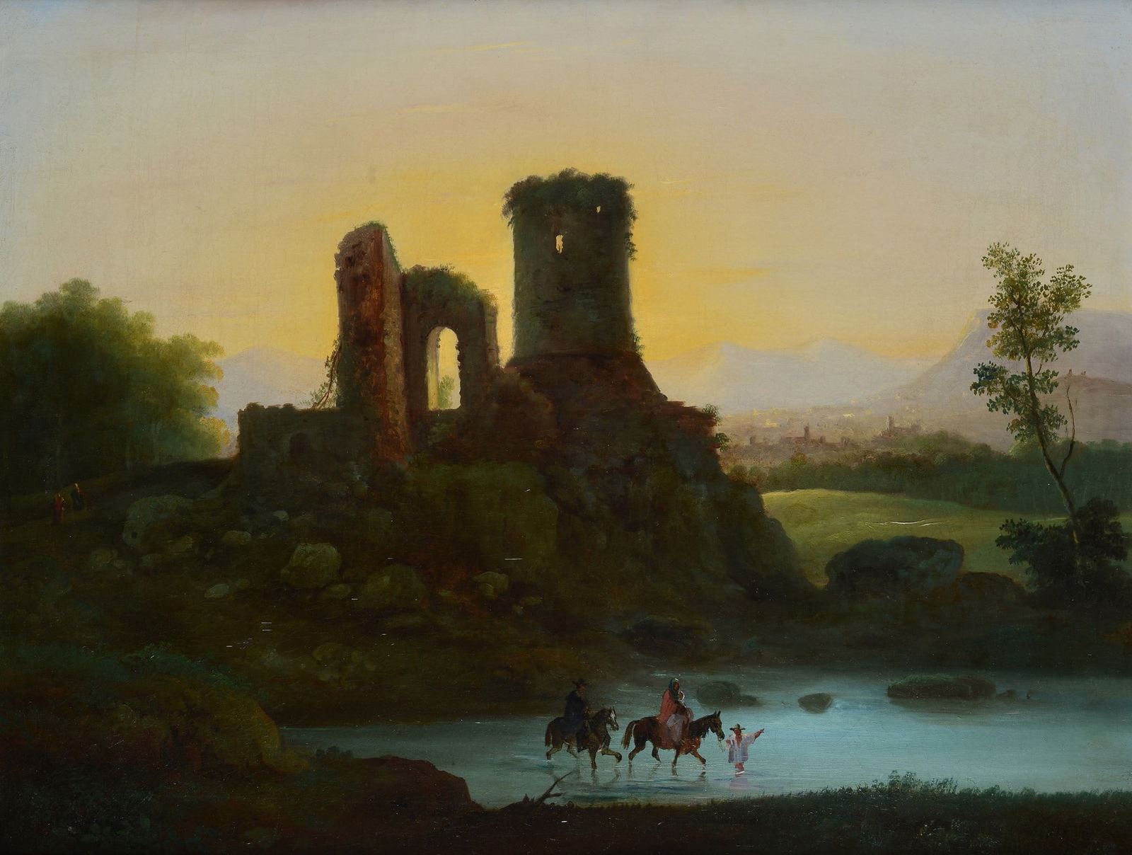 Giuseppe Bernardino Bison (Palmanova, 1762 - Milano, 1844) - Paesaggio con rovine: Olio su tela, cm. 65x87. Expertise di Fabrizio Magnani