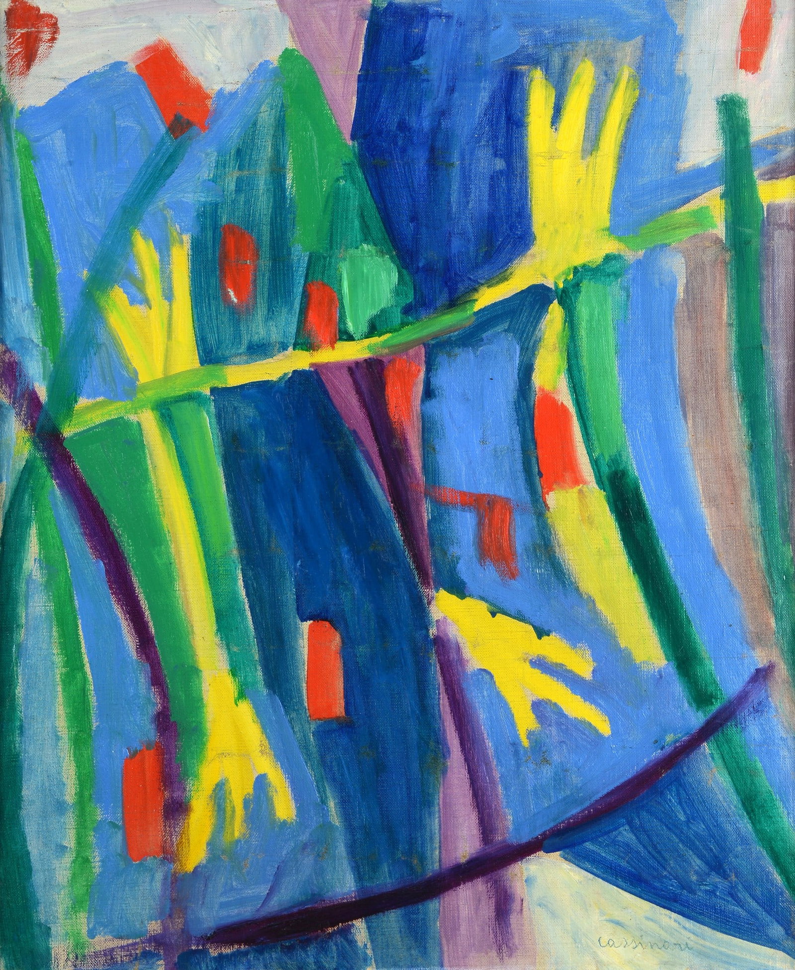 Bruno Cassinari (Piacenza, 1912 - Milano, 1992) ? Composizione: Olio su tela, cm. 55x45. Firma in basso a destra. Sul verso: dichiarazione di autenticit? con firma indistinta.