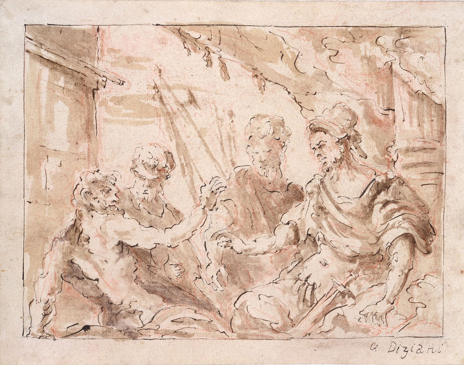Attr. a Gaspare Diziani - Scena classica: Inchiostro su carta, cm. 21x27. Firmato in basso a destra: G. Diziani.