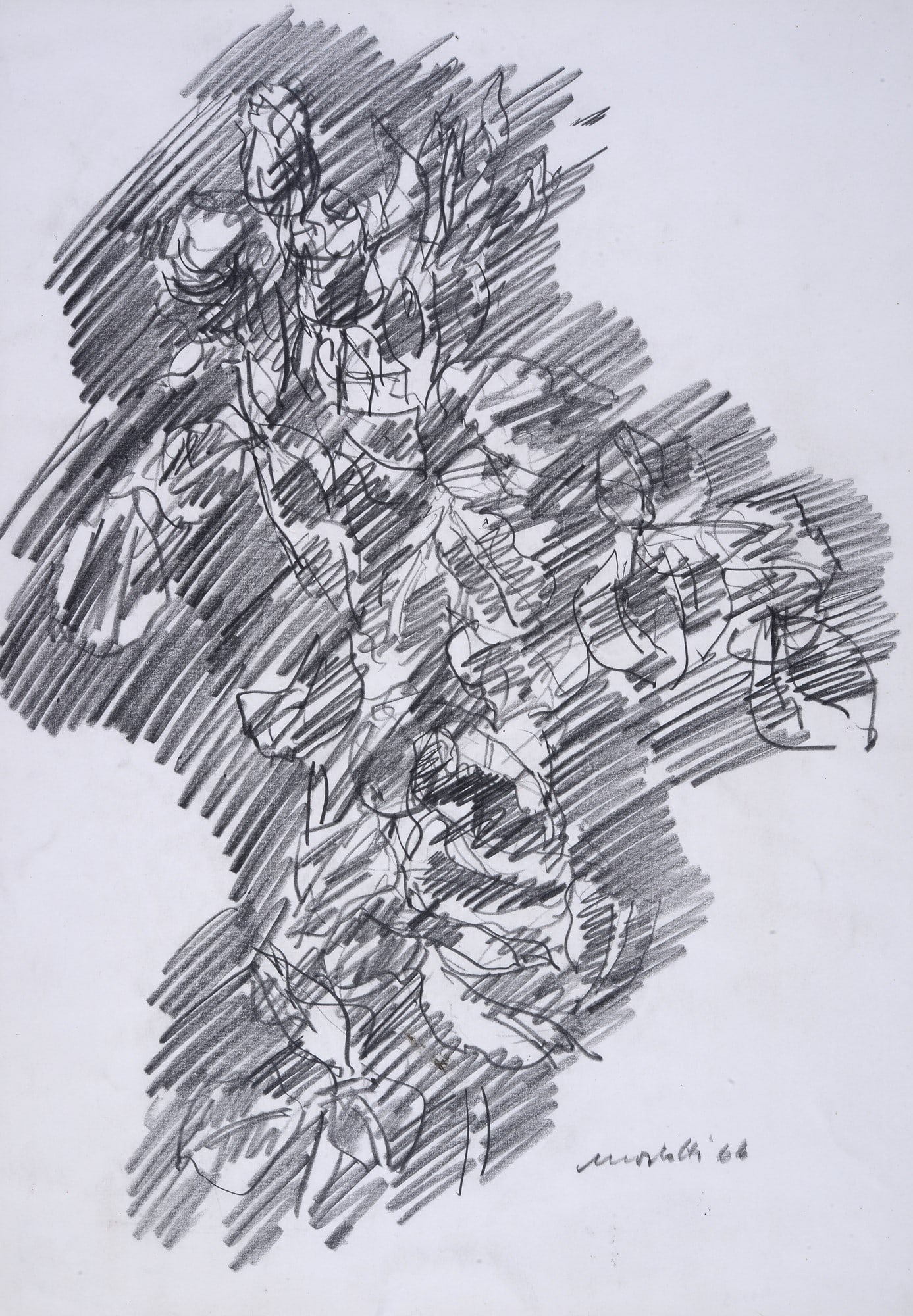 Ennio Morlotti (Lecco, 1910 - Milano, 1992) - Fiori, 1966: Matita su carta, cm. 50,5x35. Firma e data in basso a destra.