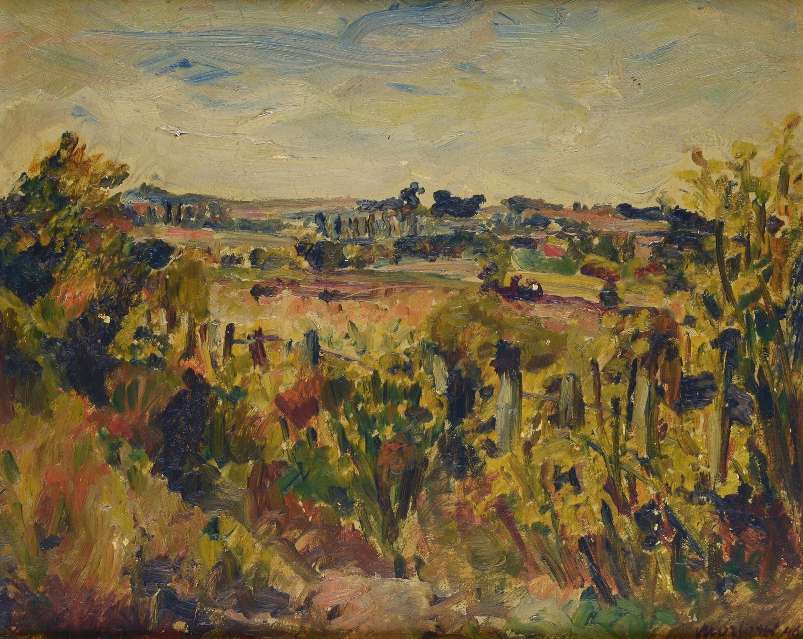 Ennio Morlotti (Lecco, 1910 - Milano, 1992) - Paesaggio: Olio su cartone, cm. 40,5x49,5. Firma e data in basso a destra. Sul verso: firma e data. Provenienza: Marchesano Costa, Uruguay. Documento di propriet? e provenienza.
