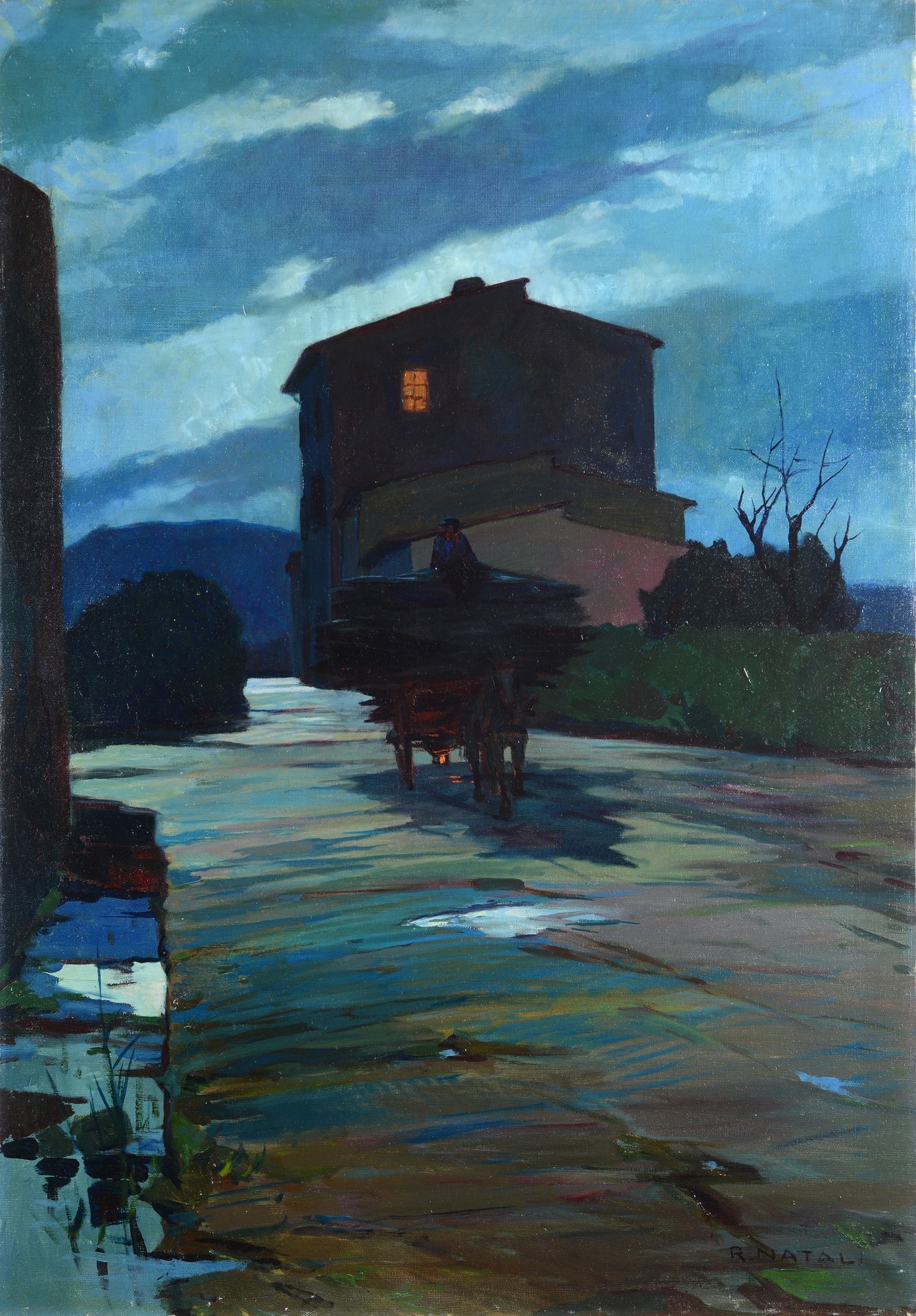 Renato Natali (Livorno, 1883 - 1979) - Notturno con barroccio (1 of 2)