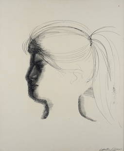 Emilio Greco (Catania, 1913 - Roma, 1995) - Volto: Inchiostro su carta, cm. 60x49. Firma e data in basso a destra. Sul verso: etichetta Libreria Antiquaria Prandi, Reggio Emilia, con dichiarazione di autenticit? e dati dell'opera. 1973