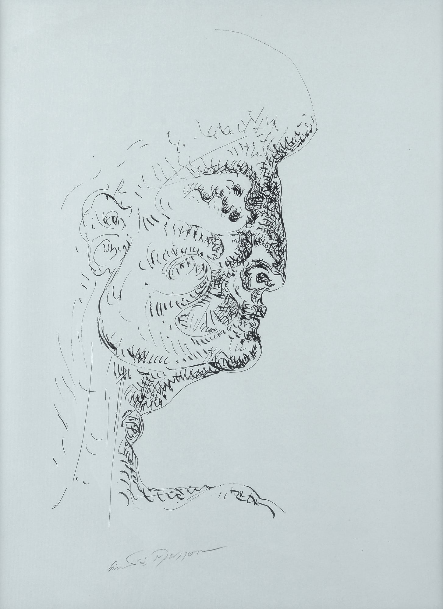 Andre' Masson (Balagny, 1896 - Parigi, 1987) - Profilo: Inchiostro su carta, cm. 60x45,5. Firma in basso al centro.