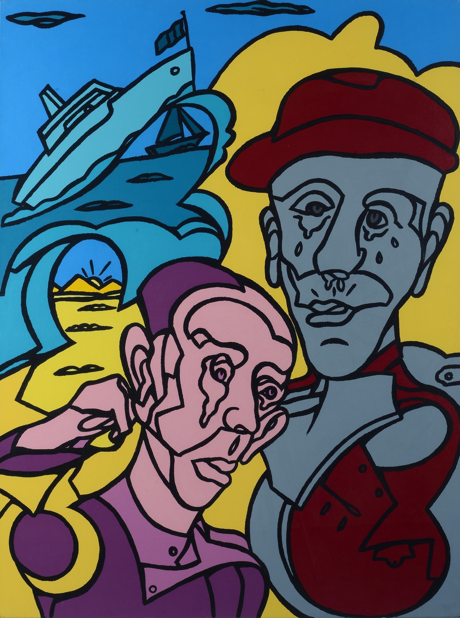 Valerio Adami (Bologna, 1935) - Boat Sales: Acrilico su tela, cm. 116x90. Sul verso: firma, data e titolo. L'opera ? registrata presso l'Archivio Valerio Adami con n. 149. Autentica dell'archivio con firma dell'autore, su foto. 2015