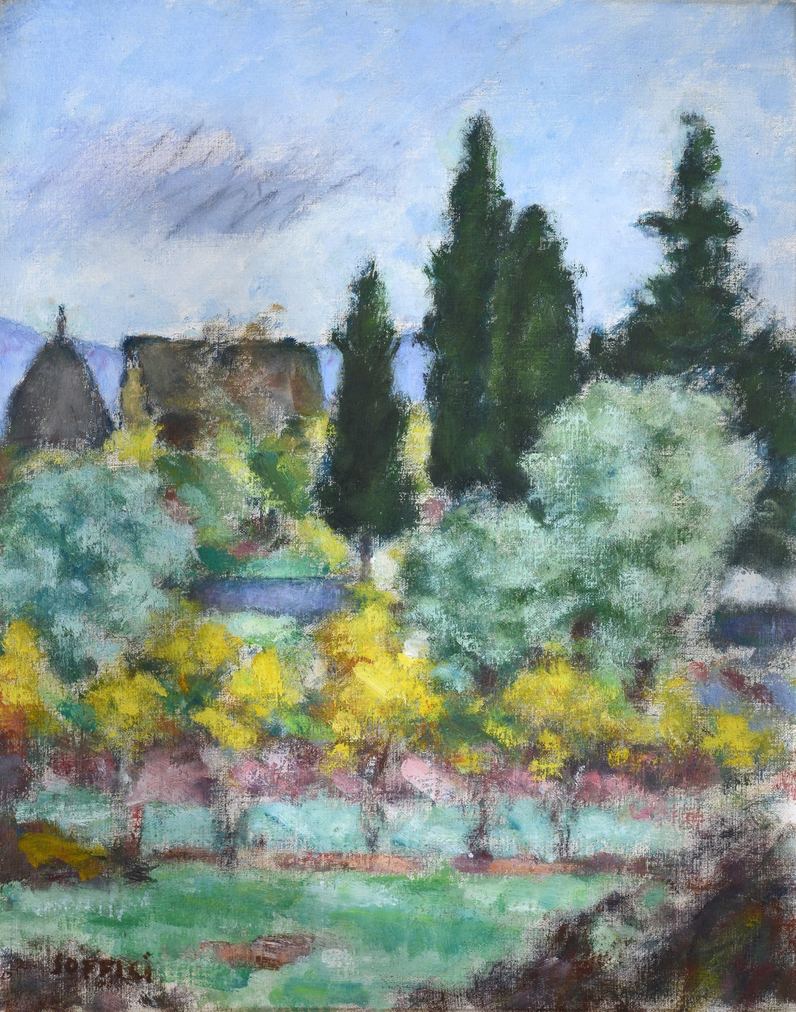 Ardengo Soffici (Rignano sull'Arno, 1879 - Vittoria Apuana, 1964) - Ulivi e cipressi, 1959 (1 of 3)