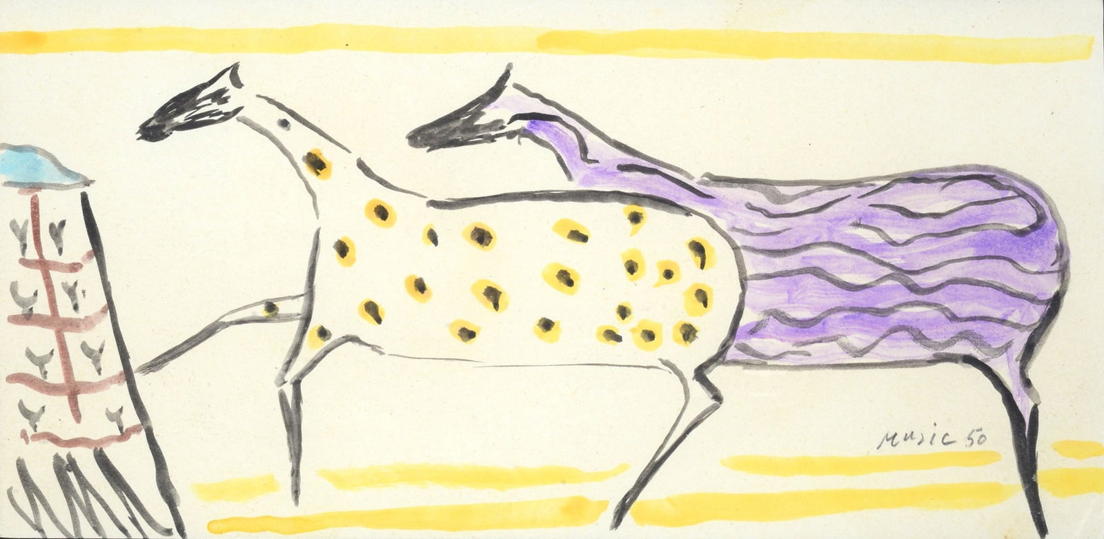 Zoran Music (Boccavizza, 1909 - Venezia, 2005) - Cavallini, 1950: Acquerello su carta, cm. 14x28,7. Firma e data in basso a destra. Sul verso: firma e data. L'opera ? registrata presso l'Archivio Storico Artisti Veneti con n. 15/2025/N. Certificato dell'archivio.