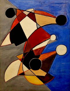 Achille Perilli (Roma, 1927 - 2021) - Composizione, 1949: Olio su tela, cm. 73x53. Sigla e data in alto a destra. Sul verso: "achille perilli 6/49 - [Via Lago] Di Lesina/ Composizione Wien/Pit 60000"; sul telaio: "54/73"; etichetta con n. 95.?L'opera risulta