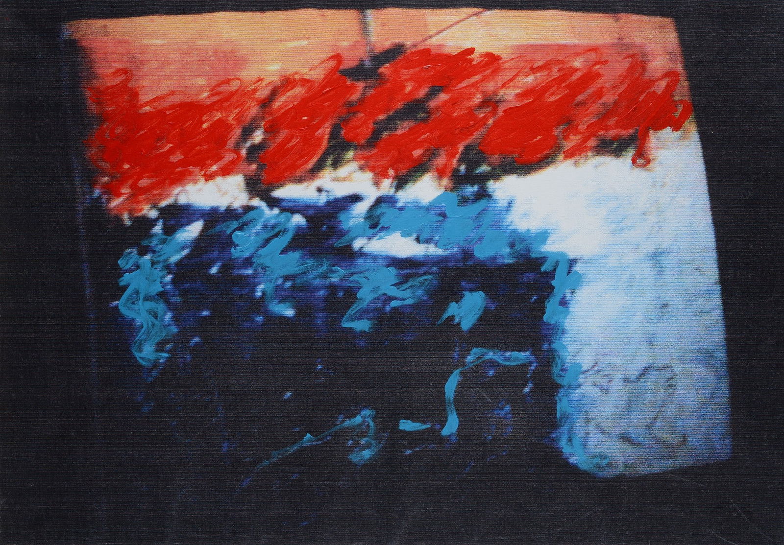 Mario Schifano (Homs, 1934 - Roma, 1998) - Senza titolo, 1990-1995: Acrilico su tela preparata al computer, cm. 70x100. Sul verso: firma. L'opera ? registrata presso l'Archivio della Fondazione Mario Schifano con n. 90-95/596..