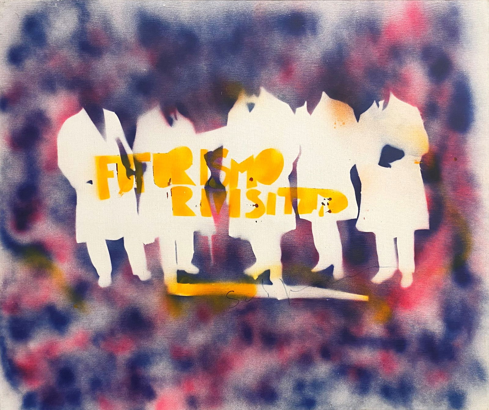 Mario Schifano (Homs, 1934 - Roma, 1998) - Futurismo rivisitato, 1972-76: Smalto, spray su tela, cm. 100x118. Firma in basso al centro. Provenienza: Galleria Emilio Mazzoli, Modena. L'opera ? registrata presso l'Archivio Mario Schifano con n. 02712140801. Certificato di aut