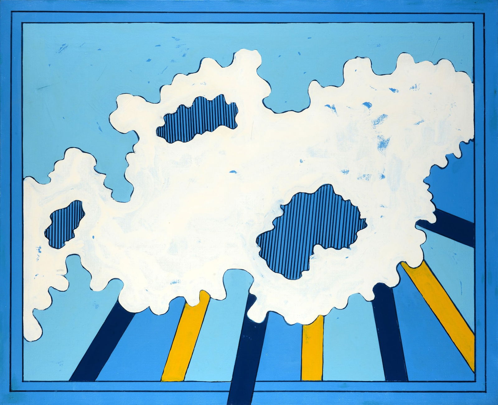 Tano Festa (Roma, 1938 - 1988) - La grande nuvola, 1966: Smalto su tela, cm. 80x100. Sul verso: timbro Galleria La Salita, Roma; etichetta Premio Gennazzano. Provenienza: Galleria La Salita, Roma; Tornabuoni Arte, Firenze.? Esposizioni: 1966, Premio Gennazz