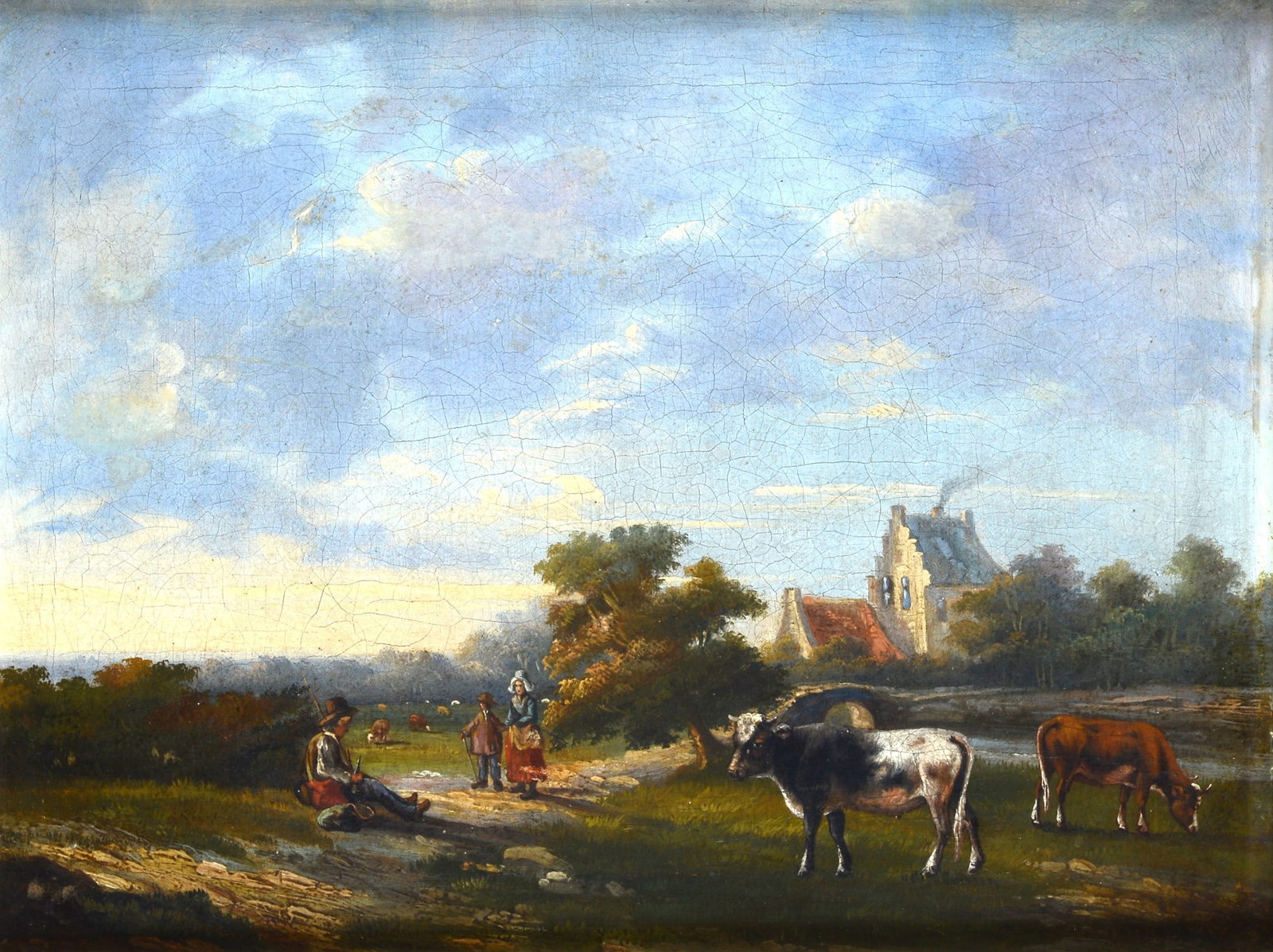 Scuola Olandese, inizi XIX sec. - Fattoria: Olio su tela, cm. 31,5x41,5.