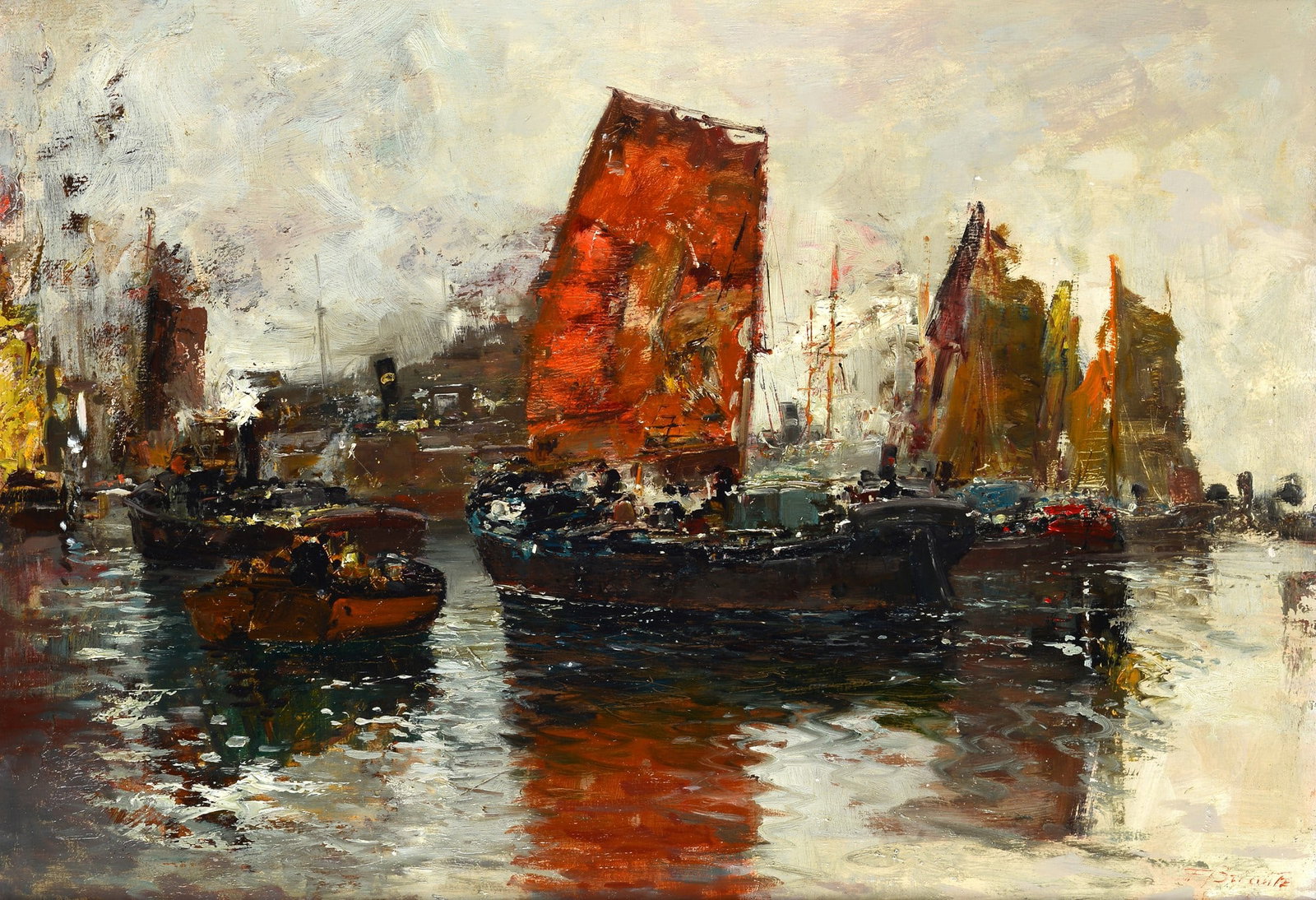 Ezelino Briante (Napoli, 1901 - 1971) - Barche all'ormeggio (1 of 3)