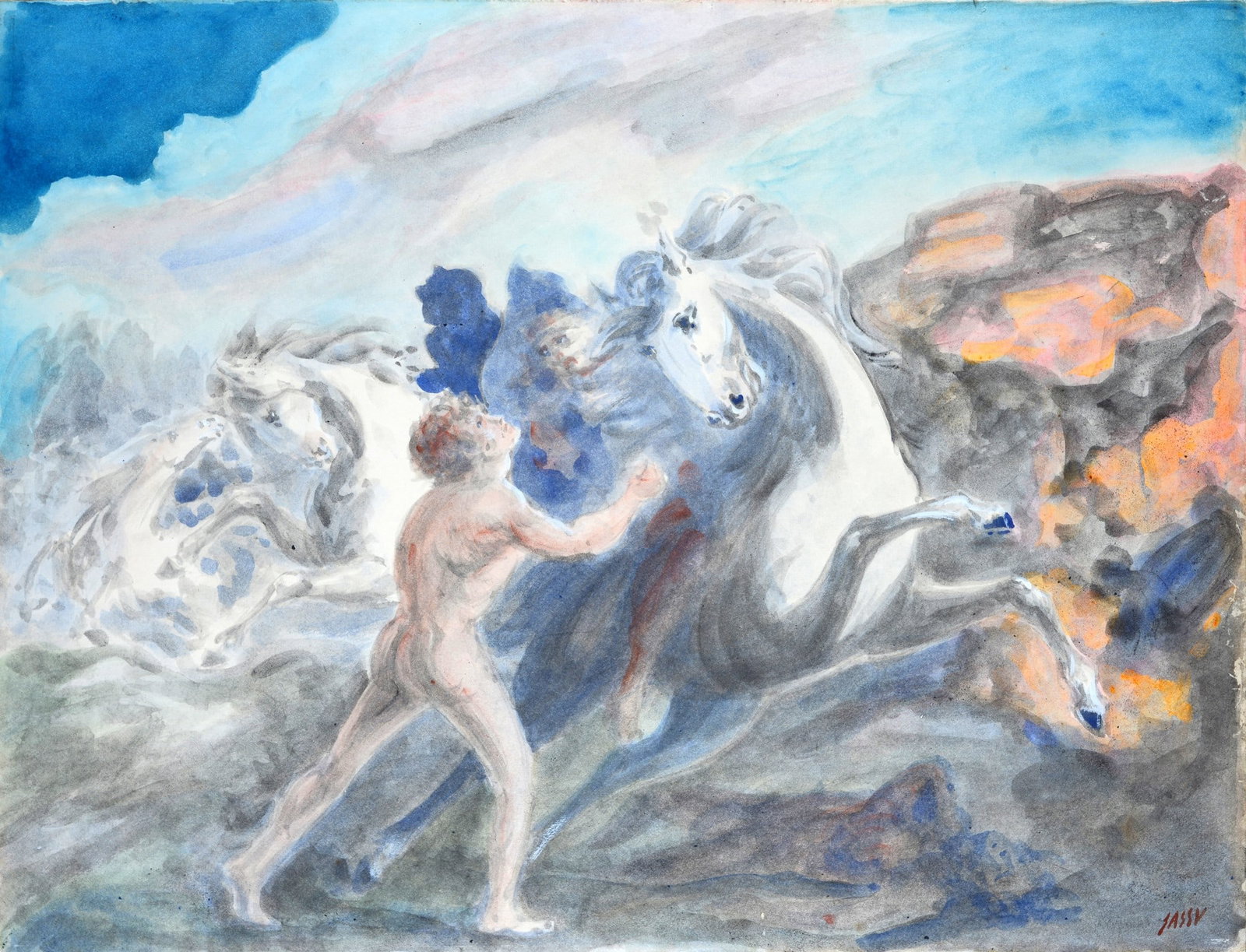 Aligi Sassu (Milano, 1912 - 2000) - Due cavalli bianchi, 1981 (1 of 3)