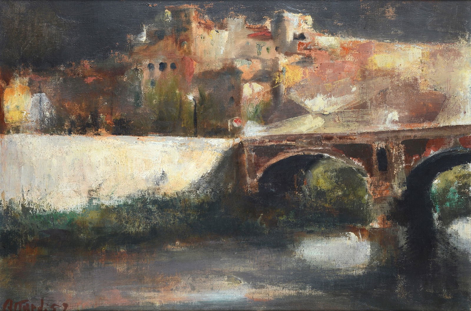 Ugo Attardi (Sori, 1923 - Roma, 2006) - Paesaggio con ponte, 1959 (1 of 3)