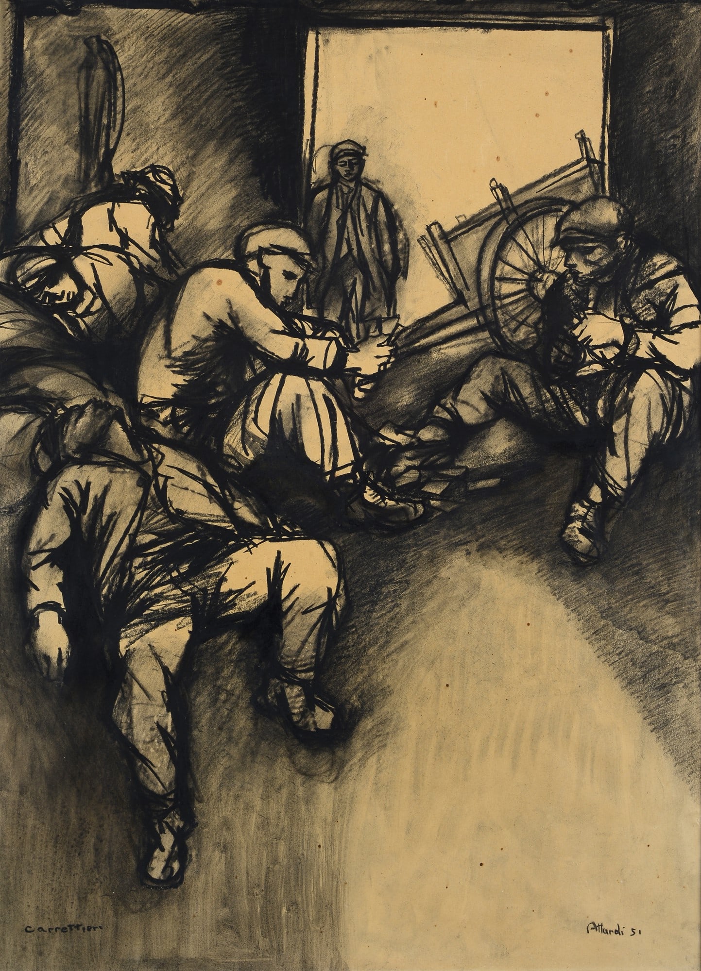 Ugo Attardi (Sori, 1923 - Roma, 2006) - Carrettieri, 1951 (1 of 2)