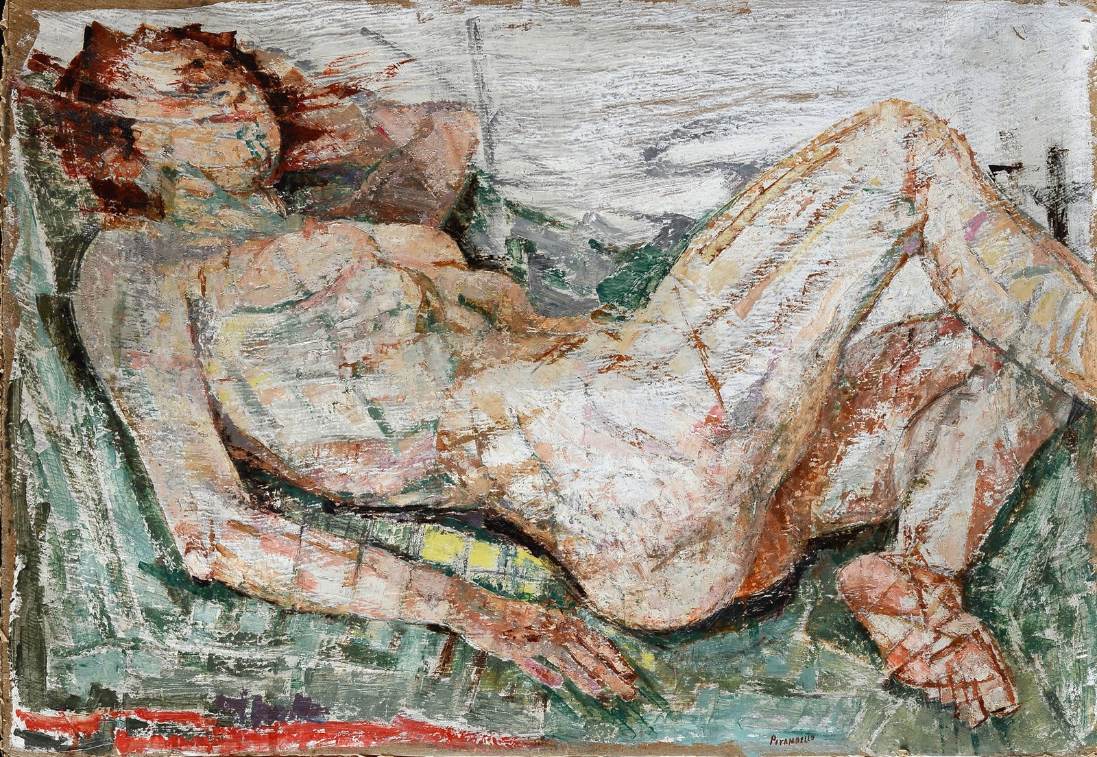 Fausto Pirandello (Roma, 1899 - 1975) - Nudo disteso: Olio su cartone, cm. 70,5x102,5. Firma in basso a destra. Sul verso: timbro Galleria Consorti, Roma. Esposizioni: 2008, Maestri Italiani del XX secolo, 25 maggio - 5 ottobre, Centro per l'arte contemp