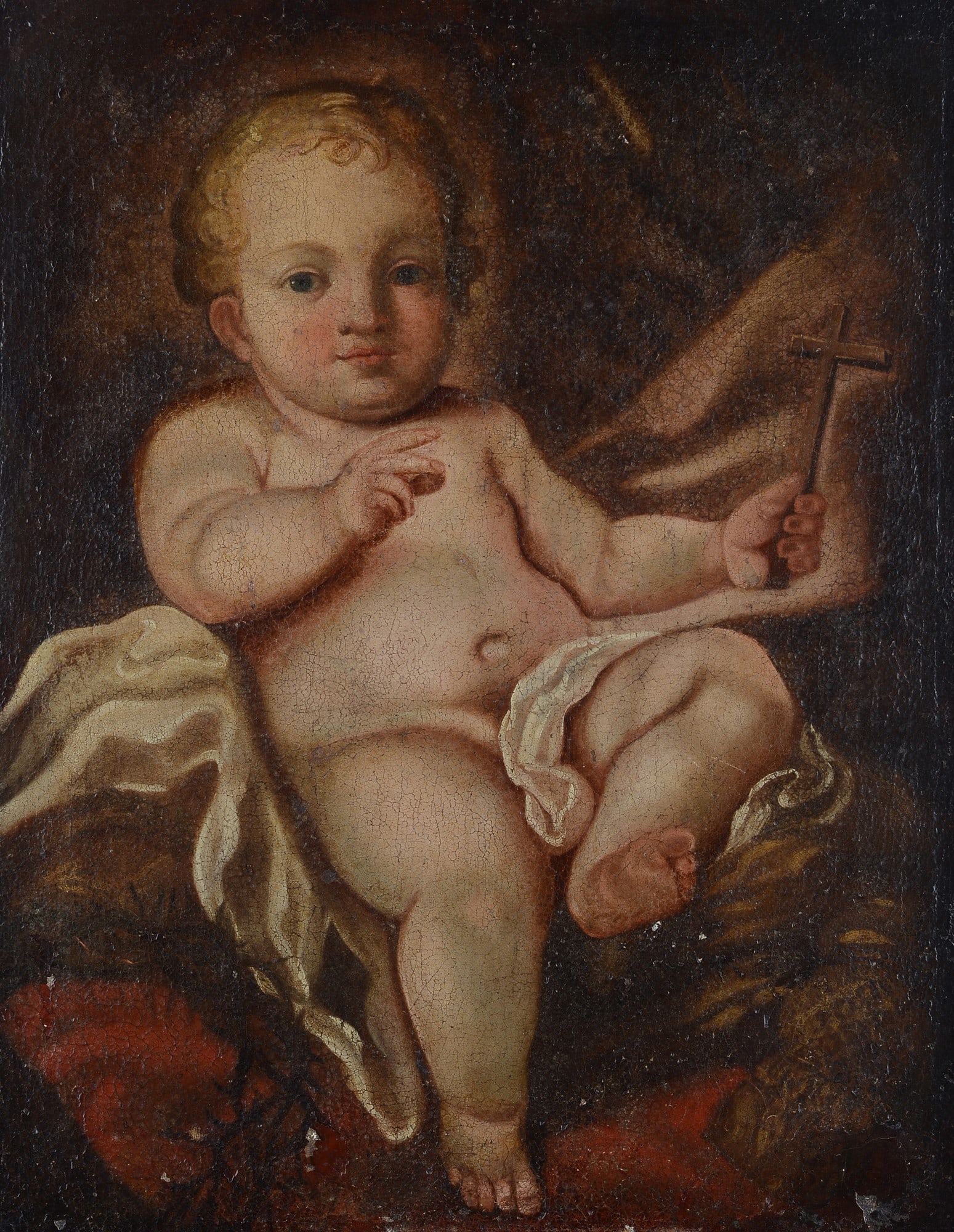 Anonimo, XVIII sec. - Gesu' Bambino: Olio su tela, cm. 61,5x50,5.