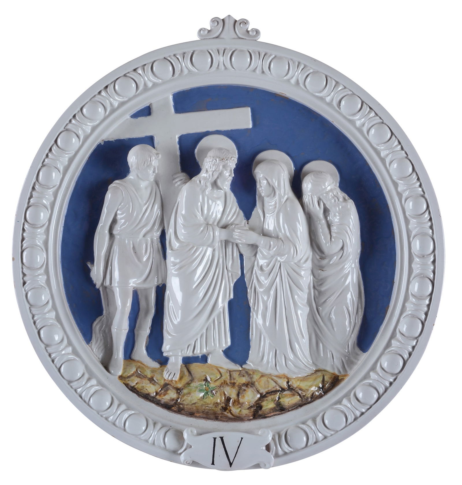 Gesu' incontra la Vergine Maria - IV Stazione della Via Crucis: Tondo in ceramica, Zaccagnini. cm. 69 (diametro).