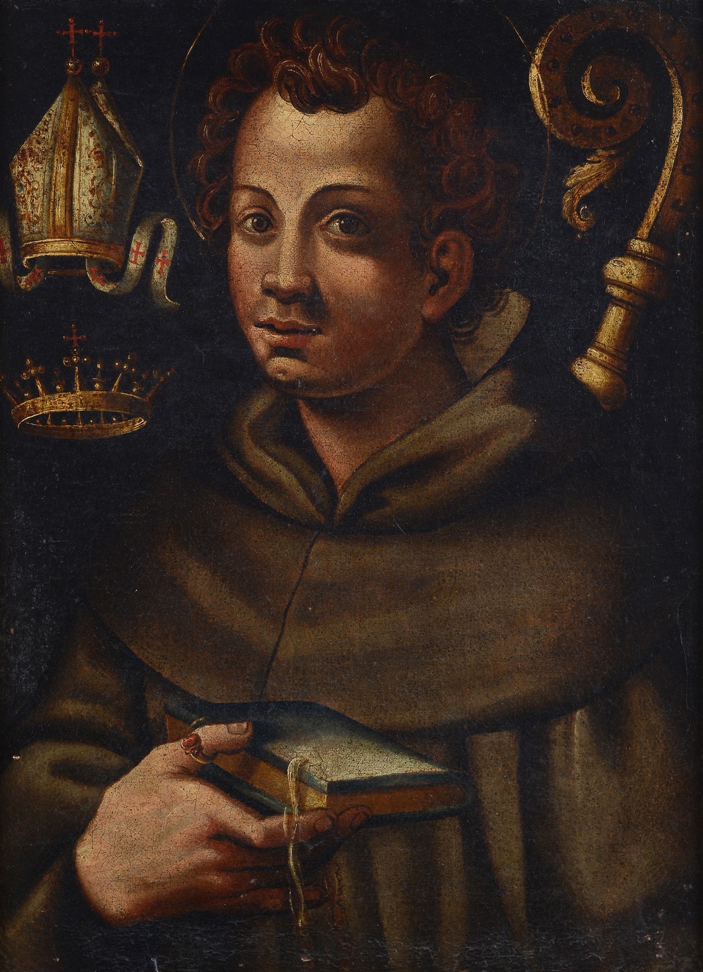 Scuola Toscana, XVII sec. - Santo Vescovo: Olio su tela, cm. 71x52.