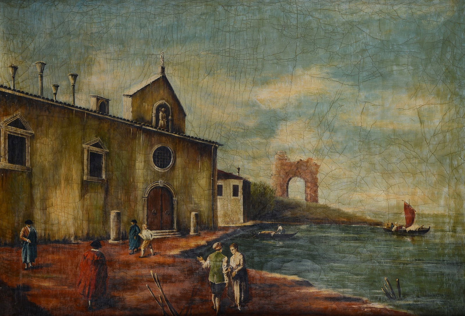 Anonimo, XIX sec. - Scorcio veneziano: Olio su tela, cm. 65x90.