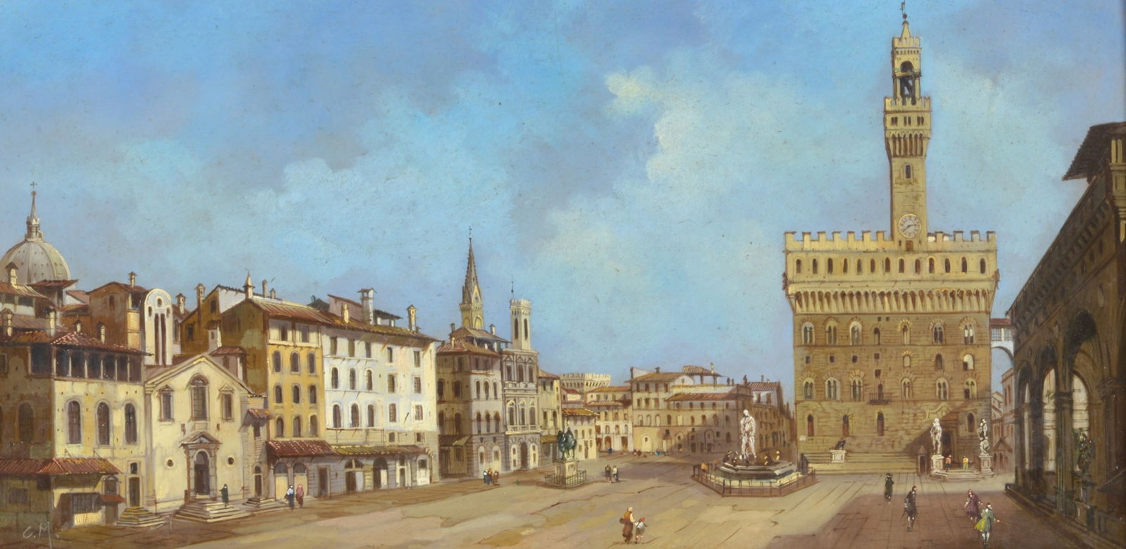 Anonimo, fine XIX sec. - Piazza della Signoria: Olio su zinco, cm. 20x40.
