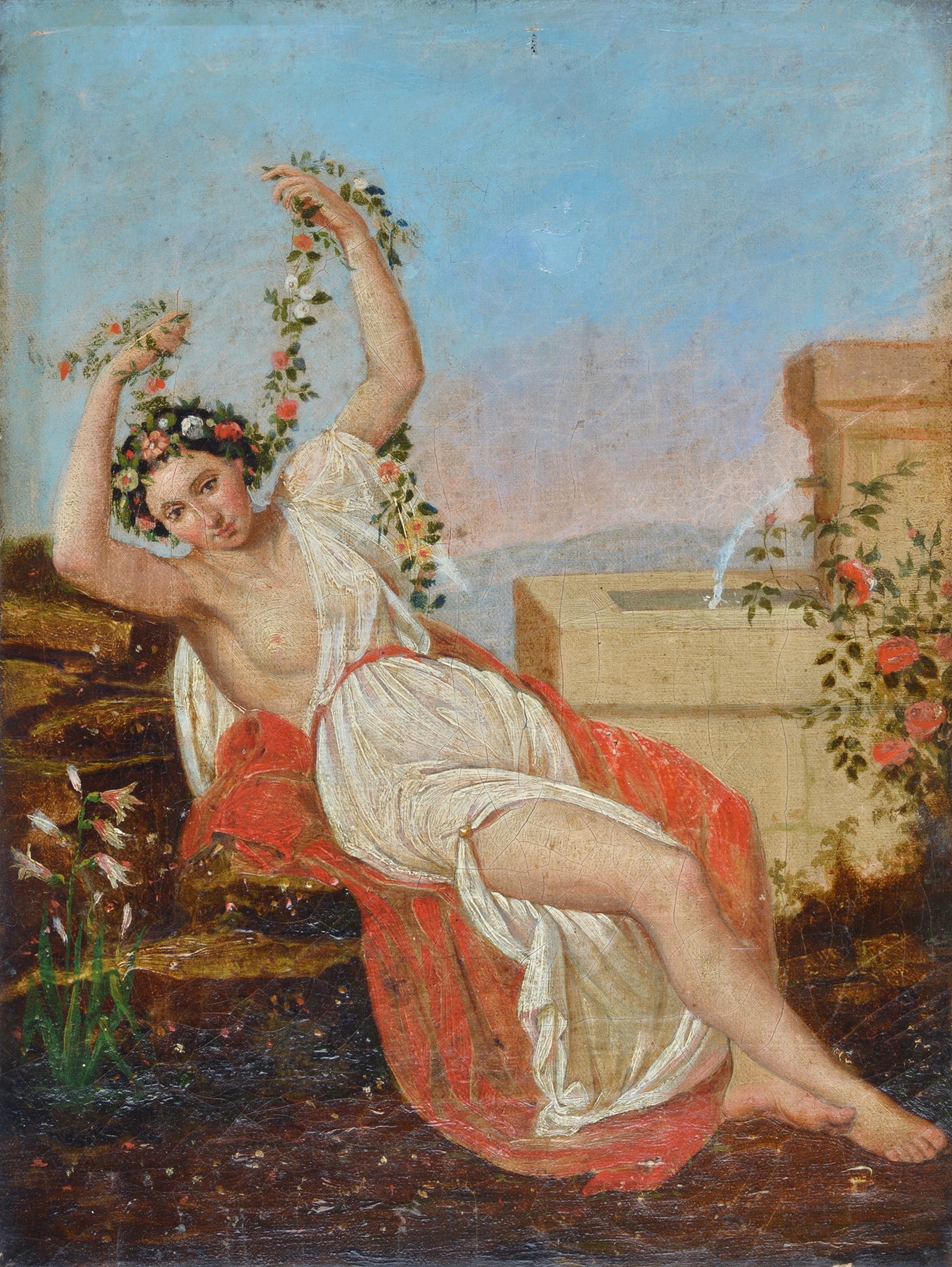 Anonimo, XIX sec. - Allegoria della primavera: Olio su tela, cm. 26x19,5.