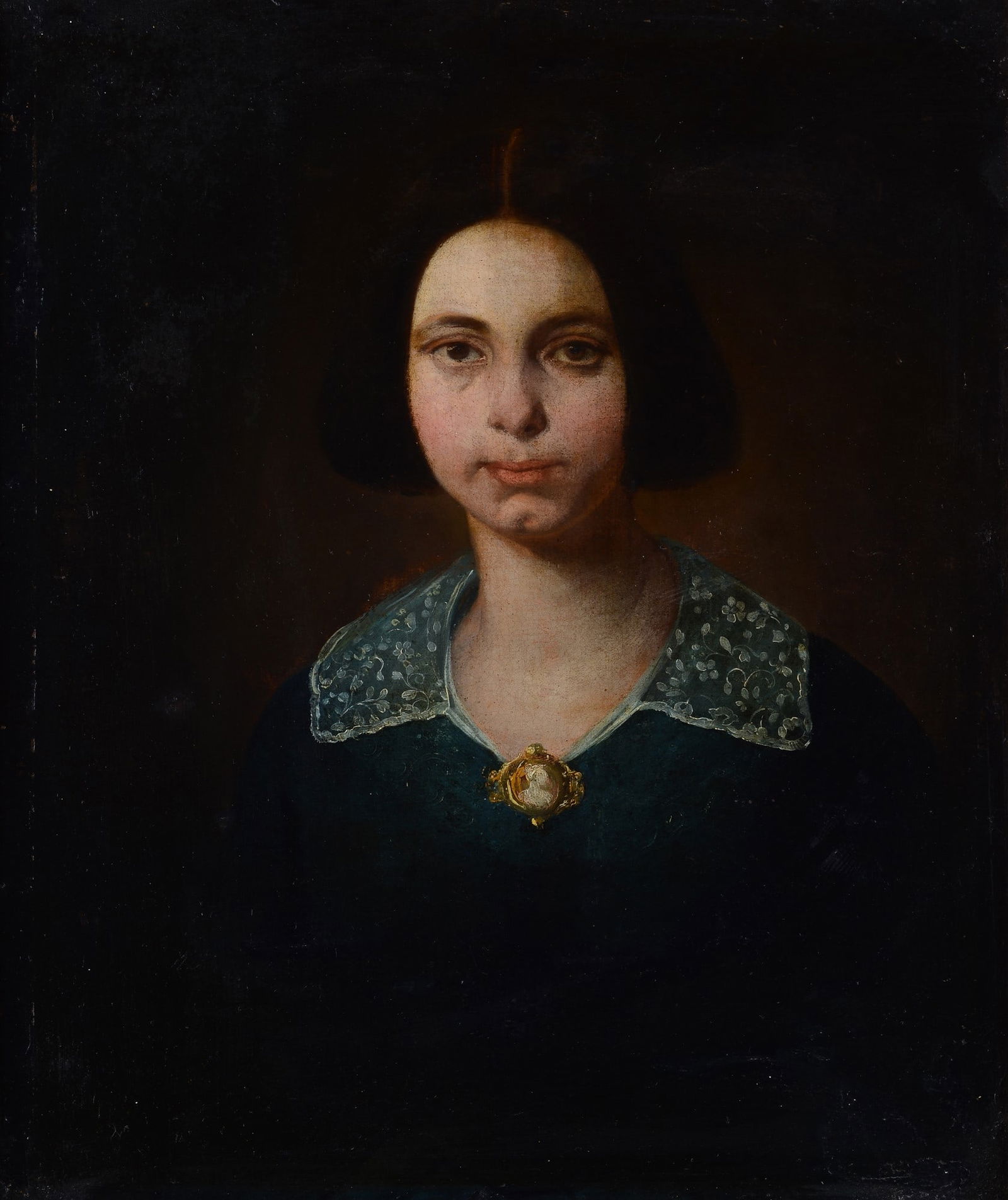 Anonimo, XIX sec. - Ritratto femminile: Olio su tela, cm. 65x54.