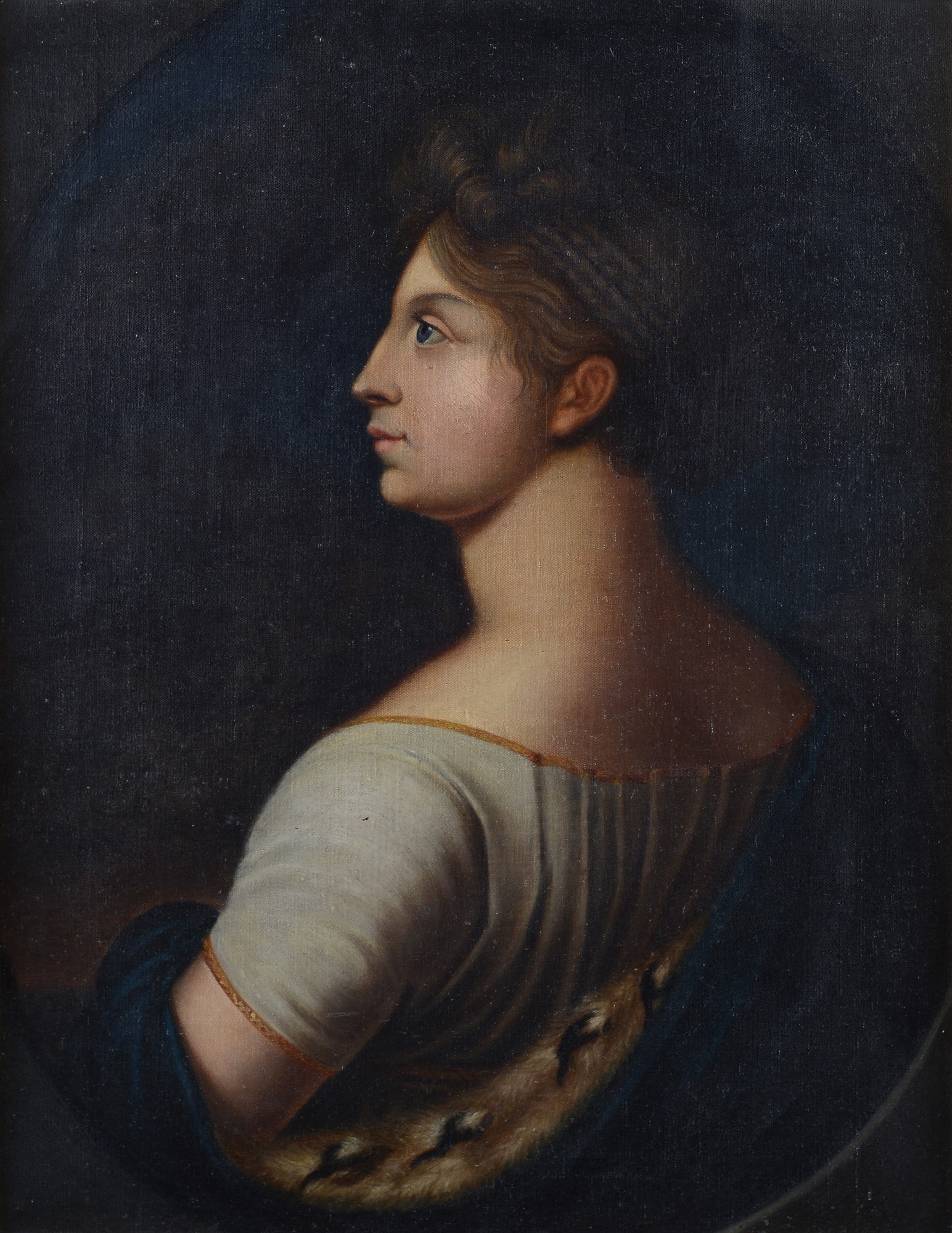 Anonimo, fine XVIII sec. - Profilo femminile: Olio su tela, cm. 44,5x34,5.