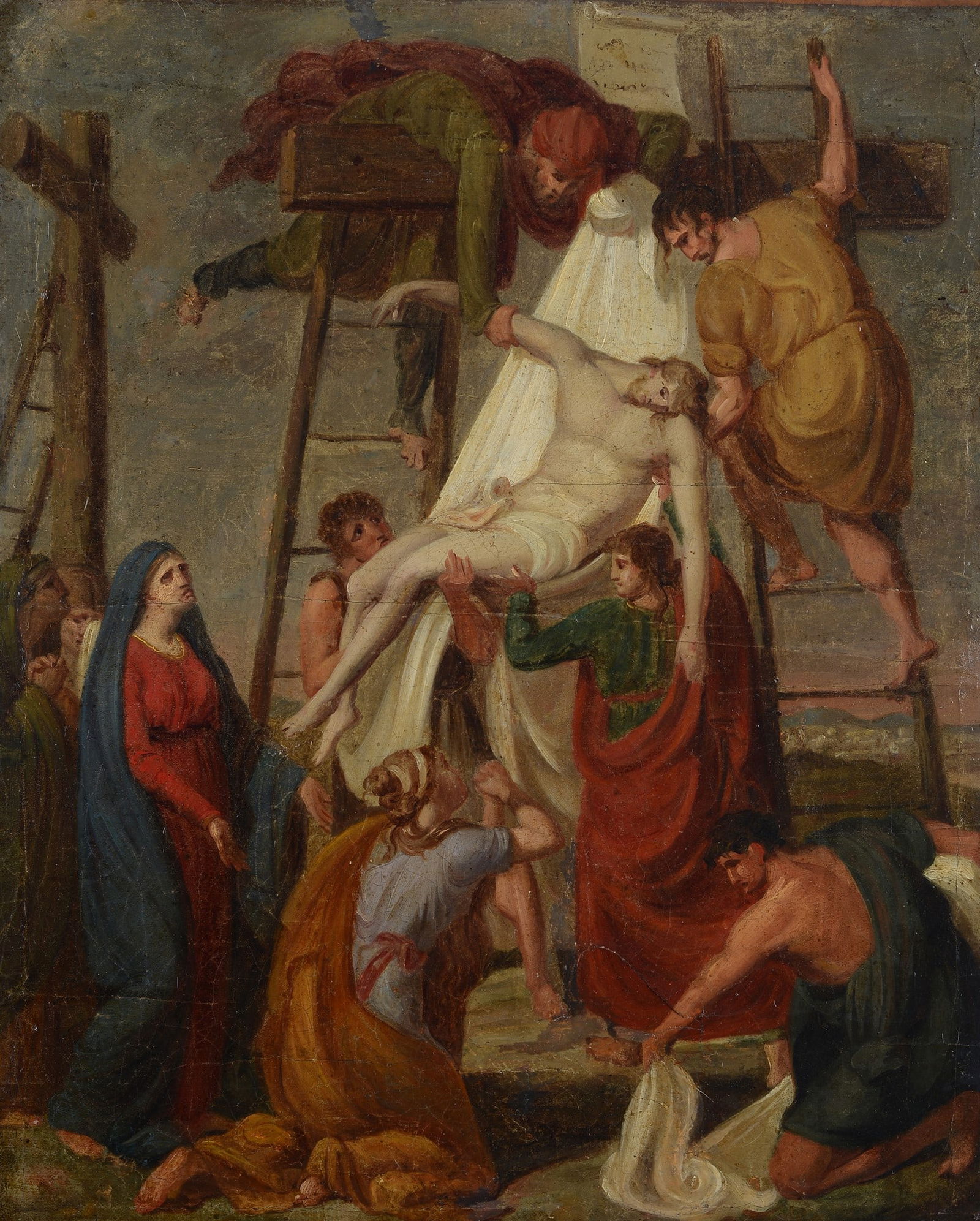 Anonimo, XVIII sec. - Deposizione dalla croce: Olio su tela, cm. 37x30.