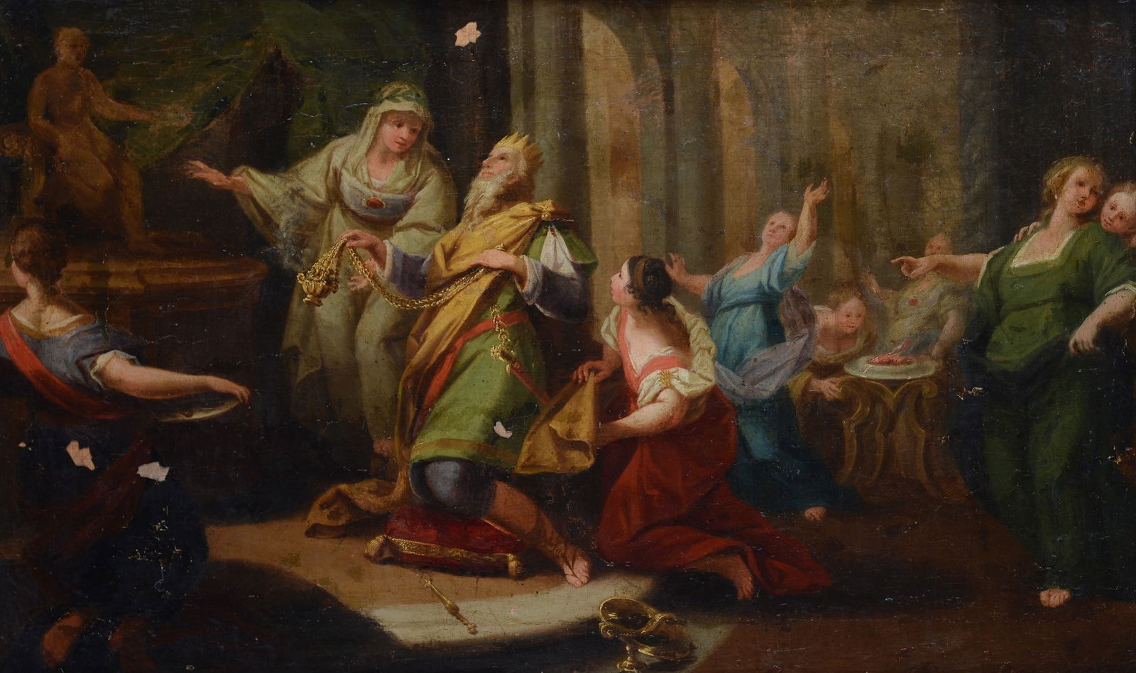 Anonimo, XVIII sec. - Salomone adora gli idoli: Olio su tela, cm. 44,5x76.