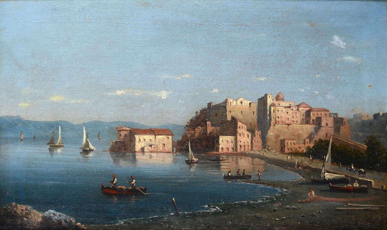 Anonimo, XIX sec. - Veduta di Procida: Olio su tela, cm. 38x64. Sul verso: sul telaio, a inchiostro: Procida (Naples).