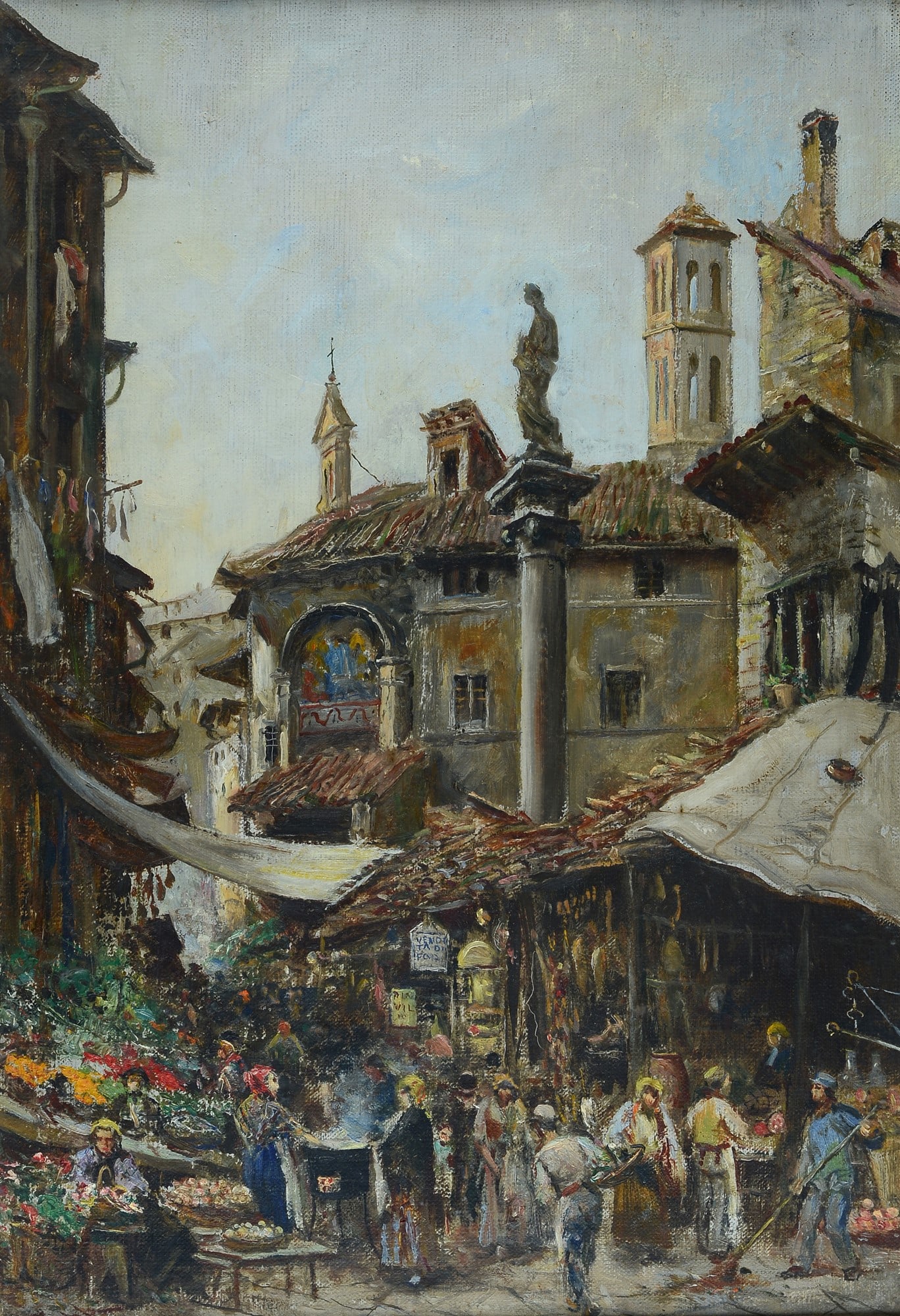 Fabio Fabbi (Bologna, 1861 - Casalecchio di Reno, 1946) - Mercato: Olio su tela, cm. 73x50. Firma in basso a sinistra.