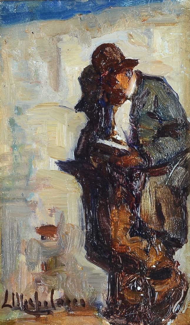 Luigi Michelacci (Meldola, 1879 - Firenze, 1959) - Figura: Olio su cartone, cm. 18x11. Firma in basso a sinistra. Sul verso: etichetta Esposizione I Michelacci delle Collezioni Romagnole, Citt? di Meldola, 21 agosto - 2 settembre 1999.