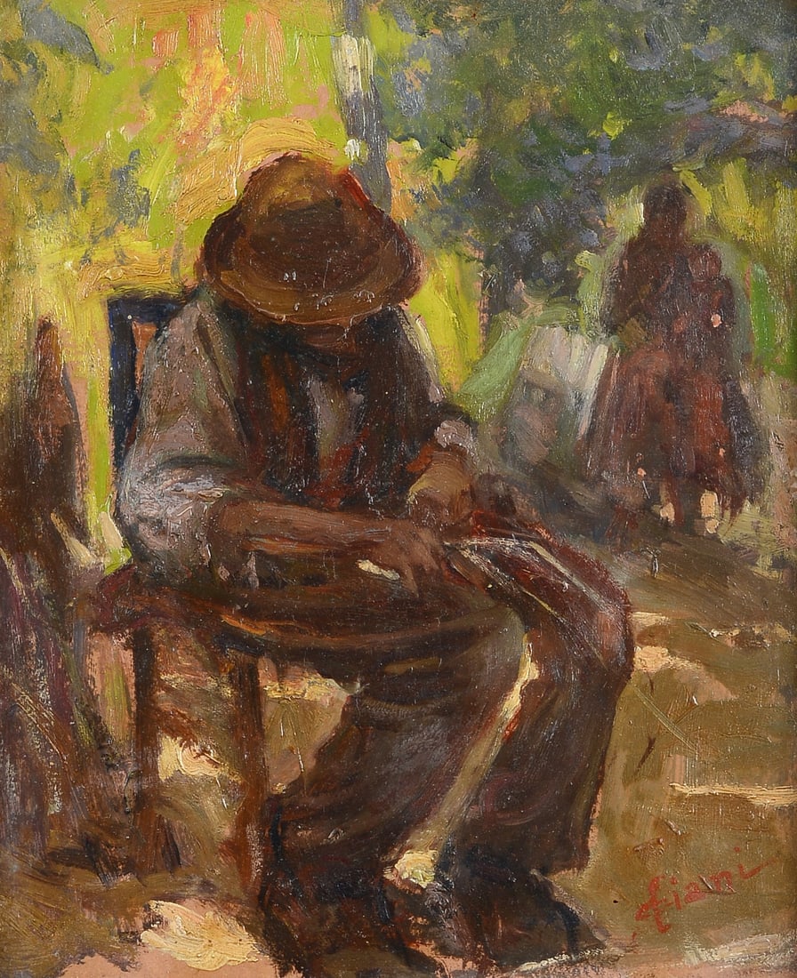 Cesare Ciani (Firenze, 1854 - 1925) - Uomo seduto: Olio su tavola, cm. 24,5x19,5. Firma in basso a destra.