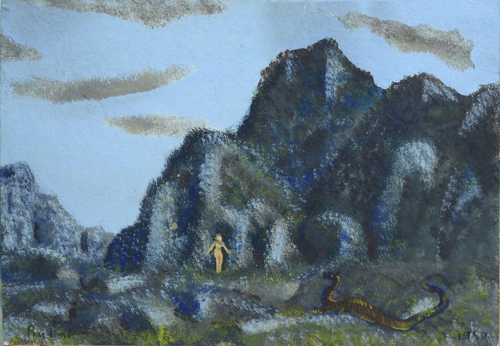 Bartolomeo Butori (Lammari, 1912 - Lucca, 1969) - Le Tentazioni di Eva, 1950: Tecnica mista su cartoncino, cm. 18x25,5. Firma in basso a sinistra, data in basso a destra.