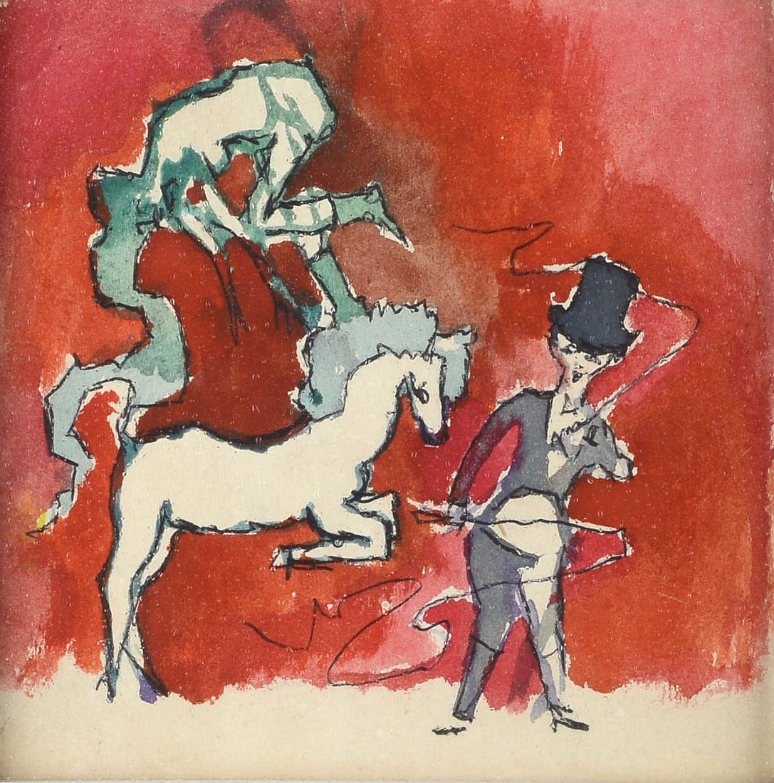 Mino Maccari (Siena, 1898 - Roma, 1989) - Il domatore: Tecnica mista su carta, cm. 17x16,5.